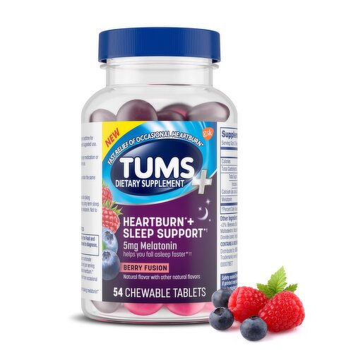 Tums Heartburn + Sleep Support Berry Fusion Dietary Supplement, 54 count