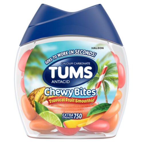 Tums Tropical Fruit Smoothie Chewy Bites Calcium Carbonate Antacid, 32 count