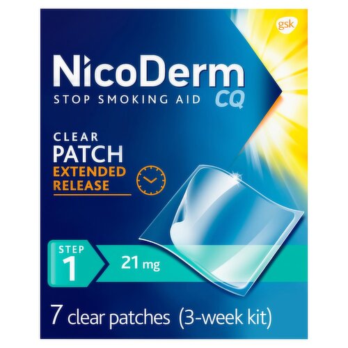 NicoDerm CQ Step 1 Stop Smoking Aid Clear Patches, 21 mg, 7 count