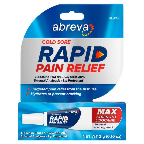 Abreva Cold Sore Rapid Pain Relief Lip Protectant, 0.10 oz