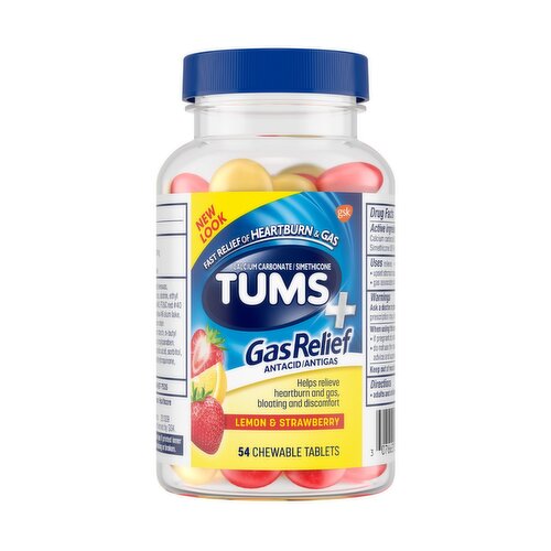 Tums + GasRelief Lemon & Strawberry Antacid/Antigas Chewable Tablets, 54 count