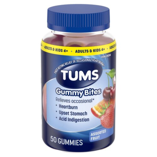 Tums Gummy Bites Assorted Fruit Dietary Supplement, 50 count