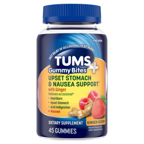 Tums Gummy Bites Ginger Berry Upset Stomach & Nausea Support Dietary Supplement, 45 count