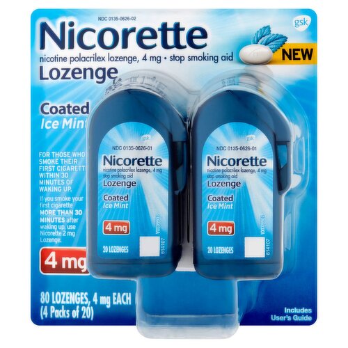 Nicorette Coated Ice Mint Nicotine Lozenge, 4 mg, 20 count, 4 pack