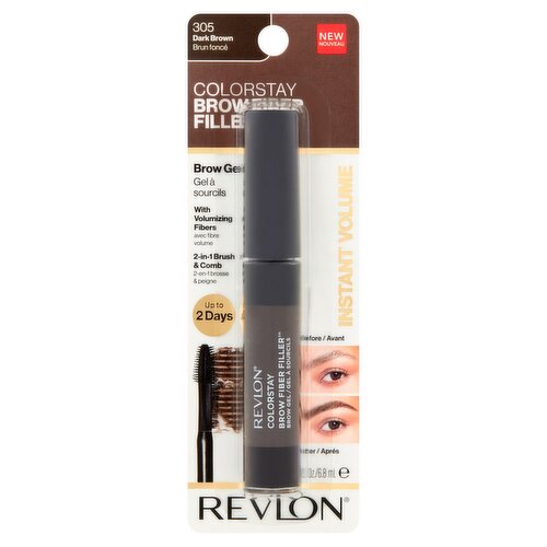 Revlon ColorStay Brow Fiber Filler 305 Dark Brown Brow Gel, 0.23 fl oz