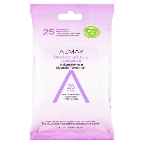 Almay Biodegradable Longwear Makeup Remover Cleansing Towelettes, 25 count