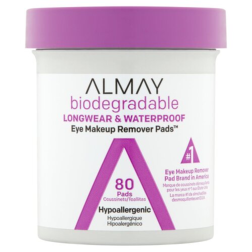 Almay Biodegradable Longwear & Waterproof Eye Makeup Remover Pads, 80 count