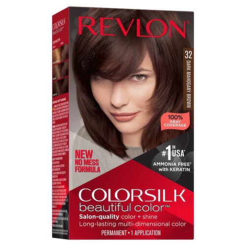 Revlon ColorSilk Beautiful Color 32 Dark Mahogany Brown Permanent Hair Color, 1 count