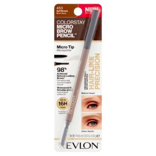 Revlon ColorStay 453 Soft Brown Micro Tip Brow Pencil + Spoolie Brush, 0.003 oz