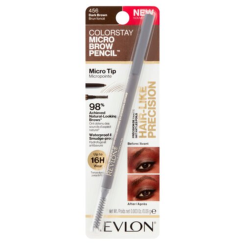 Revlon ColorStay 456 Dark Brown Micro Tip Brow Pencil + Spoolie Brush, 0.003 oz