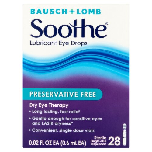 Bausch + Lomb Soothe Preservative Free Lubricant Eye Drops, 0.02 fl oz, 28 count