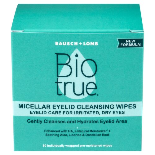 Bausch + Lomb Biotrue Micellar Eyelid Cleansing Wipes, 30 count