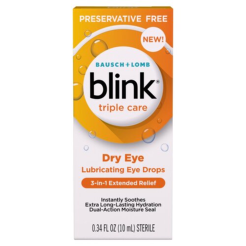 Blink Bausch + Lomb Triple Care Dry Eye Lubricating Eye Drops, 0.34 fl oz