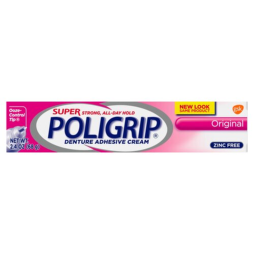 Super Poligrip Original Formula Zinc Free Denture and Partials Adhesive Cream, 2.4 ounce