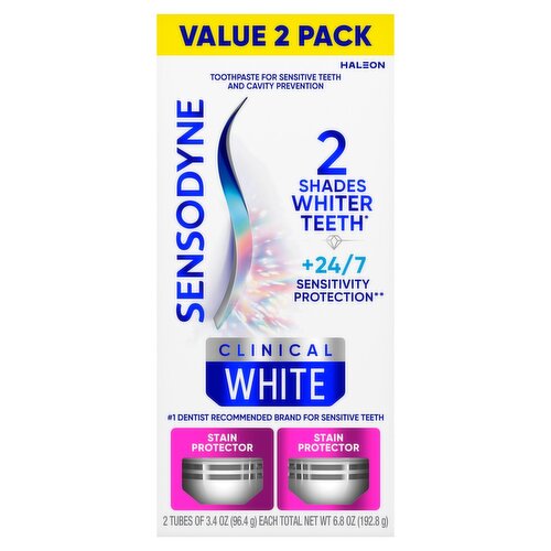 Sensodyne Clinical White Stain Protector Toothpaste Value Pack, 3.4 oz, 2 count