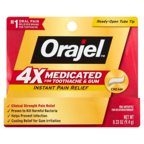 Orajel 4x Medicated for Toothache & Gum Instant Pain Relief Cream, 0.33 oz