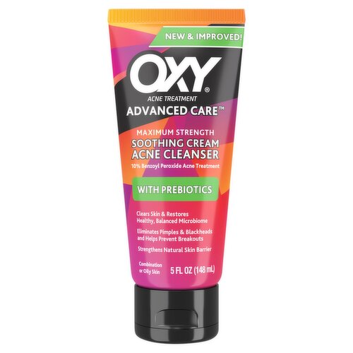 Oxy Advanced Care Maximum Strength Soothing Cream Acne Cleanser with Prebiotics, 5 fl oz