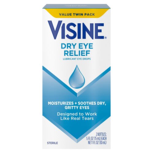 Visine Dry Eye Relief Lubricant Eye Drops Value Twin Pack, 1/2 fl oz, 2 count