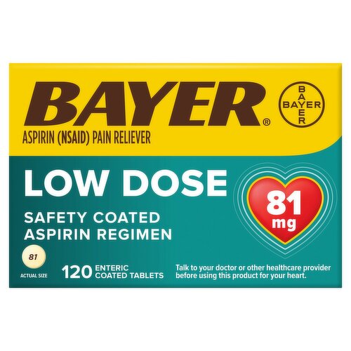 Bayer Low Dose Aspirin Regimen Safety Coated Enteric Coated Tablets 81 mg, 120 count