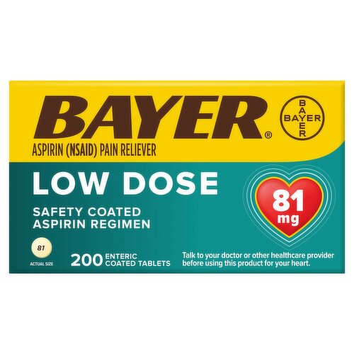 Bayer Low Dose Aspirin Regimen Safety Enteric Coated 81 mg Tablets, 200 count