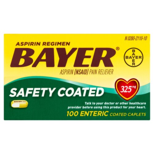 Bayer Aspirin Regimen Safety Enteric Coated Caplets, 325 mg, 100 count