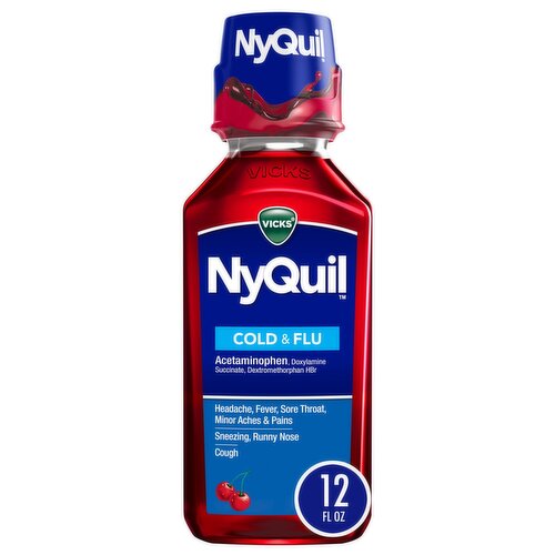 Vicks NyQuil Cherry Cold & Flu Relief Liquid Over-the-Counter Medicine, Powerful Multi-Symptom Nigh