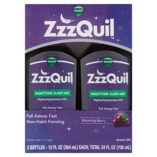 Vicks ZzzQuil Warming Berry Nighttime Sleep-Aid, 12 fl oz, 2 count