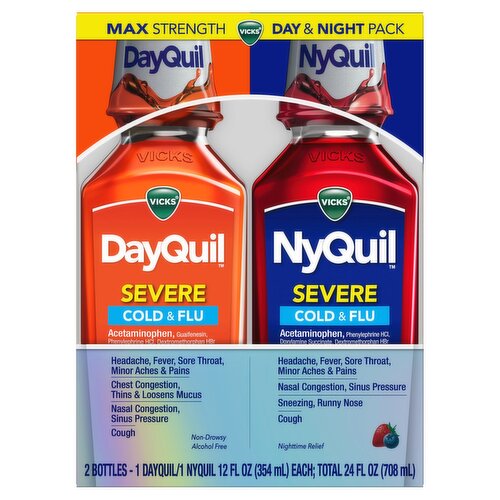 Vicks DayQuil & NyQuil Severe Max Strength Cold & Flu Liquid, 12 fl oz, 2 count