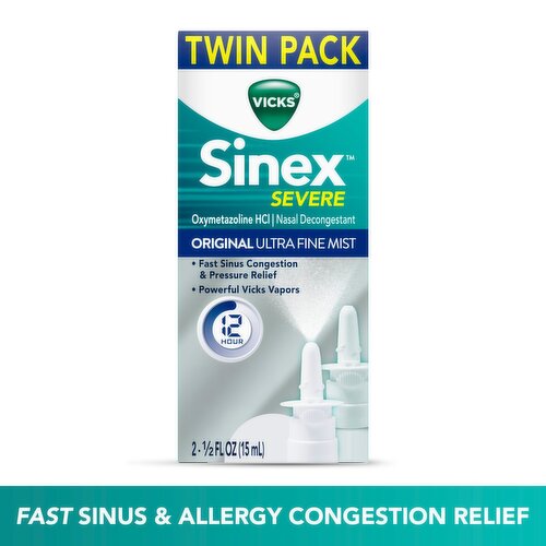 Vicks Sinex SEVERE Allergy & Sinus Nasal Spray, Fast Relief from Allergies, 265 Sprays x 2