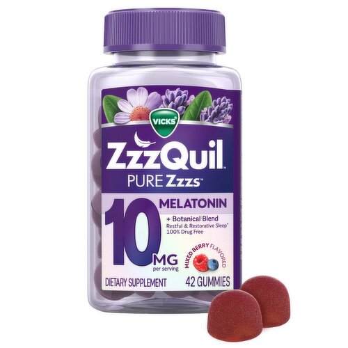 ZzzQuil Pure Zzzs Melatonin Gummies, Melatonin 10mg, Berry Flavored, 42 Gummies
