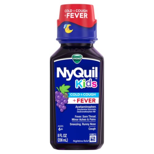 Vicks NyQuil Kids Cold & Cough + Fever Nighttime Relief Liquid, 6+ Ages, 8 fl oz