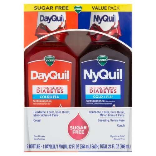 Vicks DayQuil & NyQuil Cold & Flu Sugar Free Liquid Value Pack, 12 fl oz, 2 count