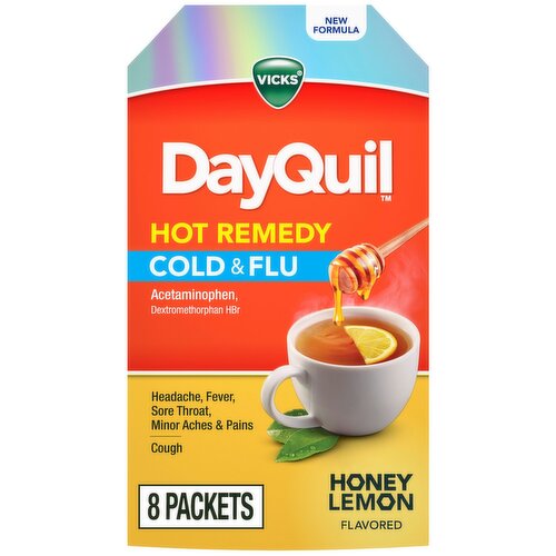 Vicks DayQuil Hot Remedy Cold & Flu Powder, Daytime Cold Medicine for Adults, 8 Count