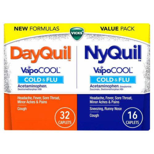 Vicks VapoCool DayQuil & NyQuil Cold & Flu Coated Caplets Value Pack, 48 count