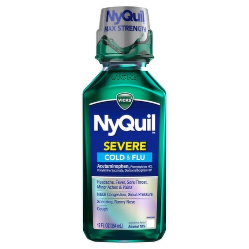 VICKS NyQuil Severe Max Strength Cold & Flu Nighttime Relief Liquid, 12 fl oz