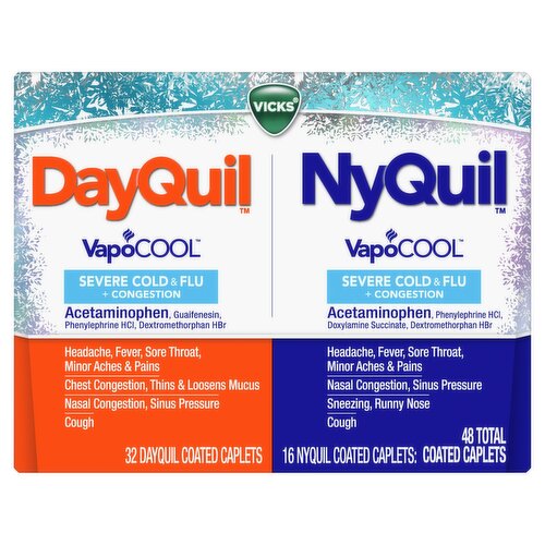 Vicks VapoCool DayQuil & NyQuil Severe Cold & Flue + Congestion Coated Caplets, 48 count