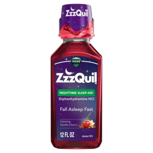 ZzzQuil Liquid, Sleep Aid, Diphenhydramine 50mg HCl, Calming Vanilla Cherry Flavored, Nighttime Sle