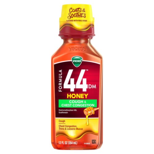 Vicks Formula 44 DM Honey Cough & Chest Congestion Syrup, 12 fl oz