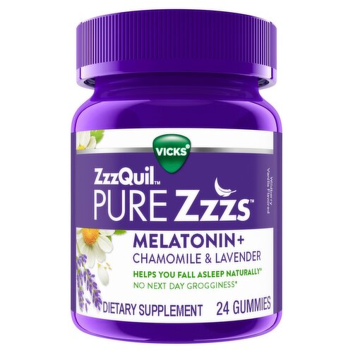 VICKS ZzzQuil Pure Zzzs Melatonin + Chamomile & Lavender Dietary Supplement, 24 count