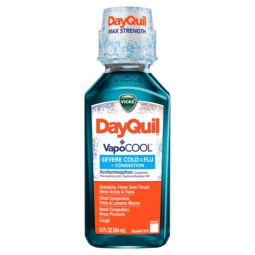 Vicks DayQuil VapoCool Severe Cold & Flu + Congestion Liquid, 12 fl oz 