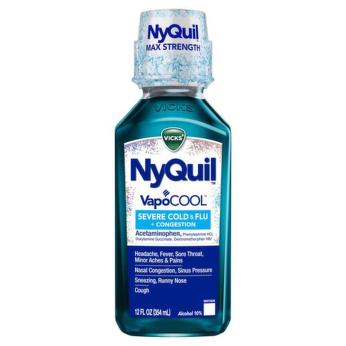 Vicks NyQuil VapoCool Severe Cold & Flu + Congestion Liquid, 12 fl oz