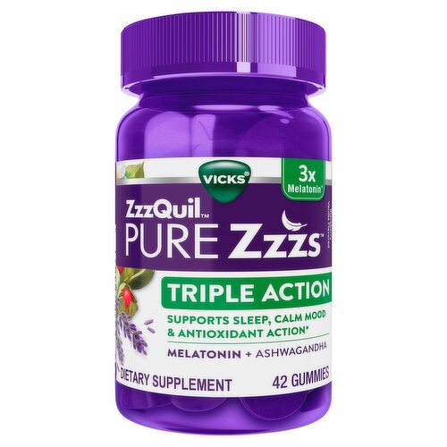 Vicks ZzzQuil Pure Zzzs Blackberry Vanilla Flavored Triple Action Dietary Supplement, 42 count