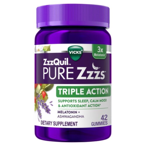 ZzzQuil PURE Zzzs Triple Action, Melatonin Gummies Sleep Aids for Adults, 42 Sleep Gummies