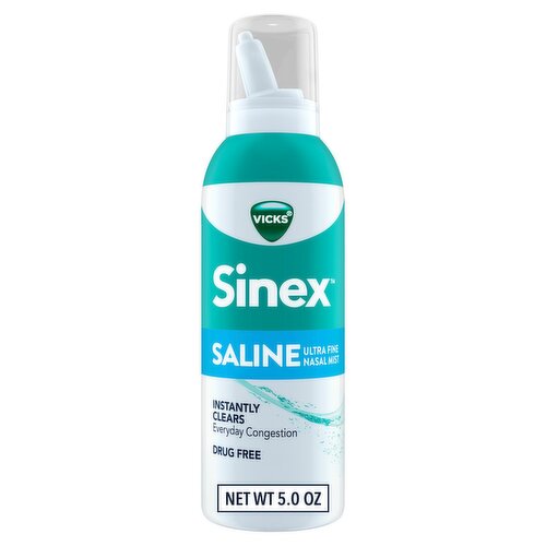 Vicks Sinex SALINE Nasal Spray, Drug Free Ultra Fine Mist, Clear Everyday Sinus Congestion Fast, Cl