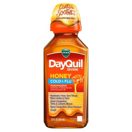 VICKS DayQuil Severe Honey Cold & Flu Syrup, 12 fl oz