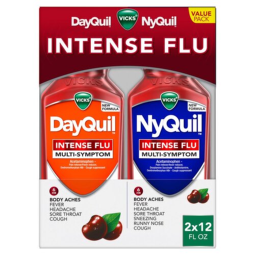 Vicks DayQuil/NyQuil Multi-Symptom Intense Flu Daytime/Nighttime Relief Liquid, 12 fl oz, 2 count