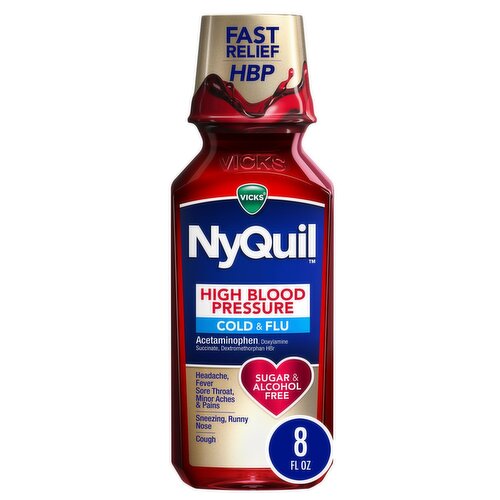 Vicks NyQuil High Blood Pressure Cold & Flu, Liquid Medicine, 8 Oz