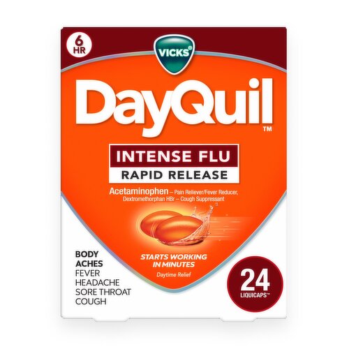 Vicks DayQuil Intense Flu Rapid Release LiquiCaps, Daytime Multi-Symptom Relief, 24ct