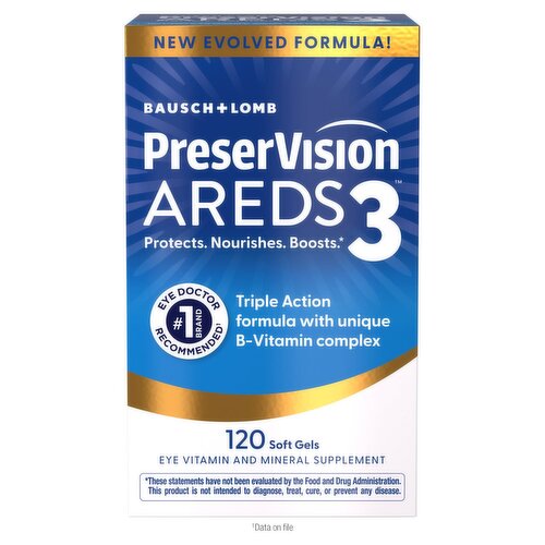 Bausch + Lomb Preservision Areds 3 Eye Vitamin and Mineral Supplement Soft Gels, 120 count