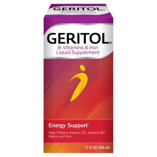 Geritol Energy Support B-Vitamins & Iron Liquid Supplement, 12 fl oz